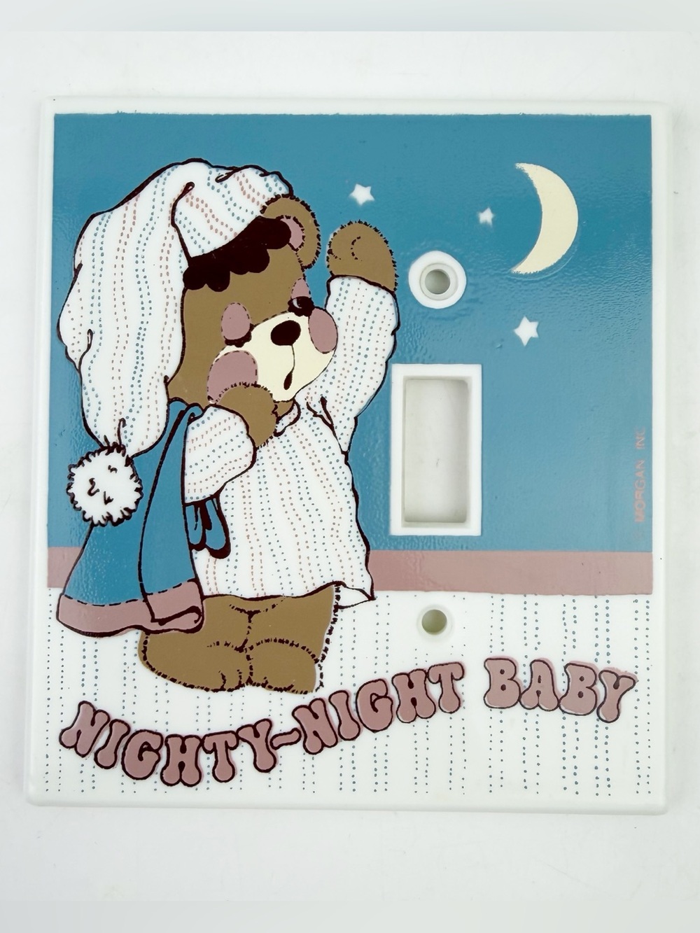 Vintage 80s Morgan Teddy Beddy Bear Nighty Night Baby Switch Plate Cover Box